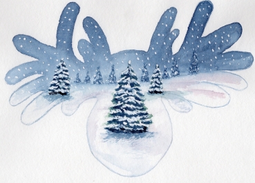 Postkarte DIN-A5 Aquarell Kunst Druck Kunstdruck Schweden Sweden Sverige Elch Winterelch Winter Schnee